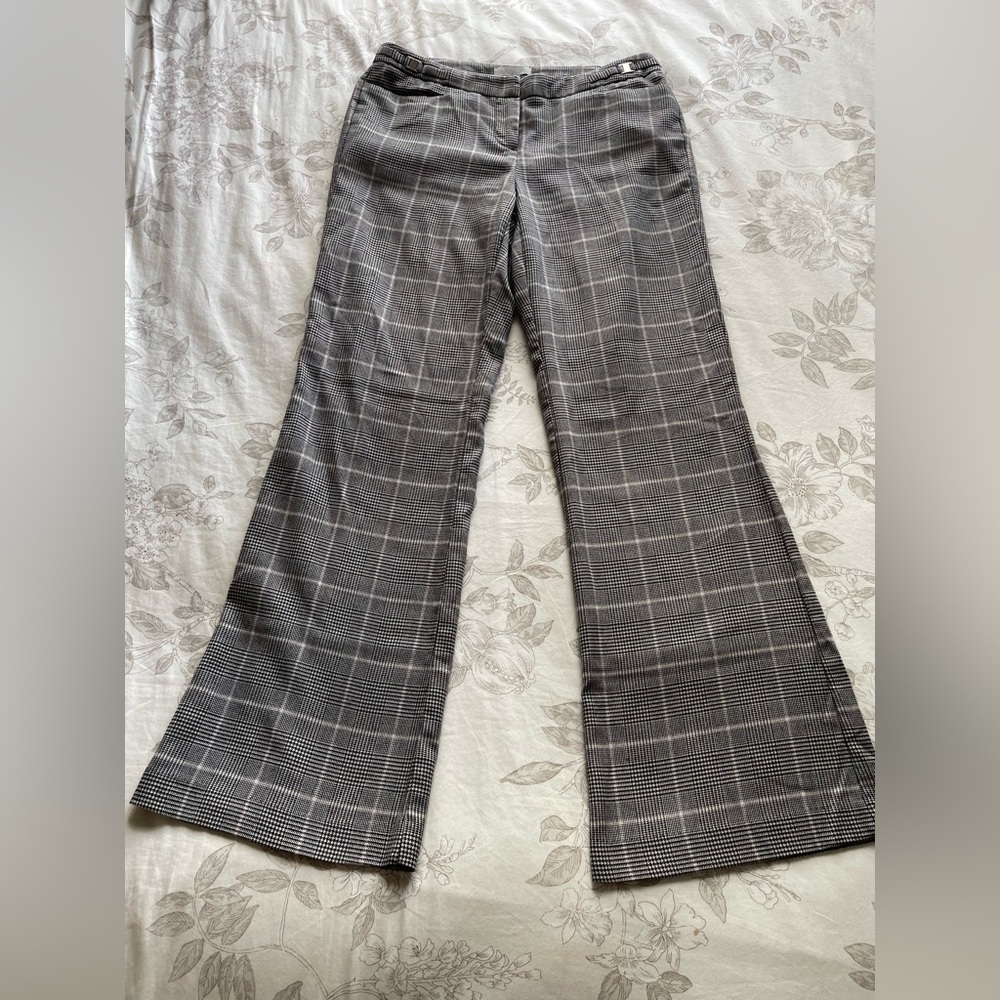 Low Rise Y2K Black White Herringbone Plaid Bootcut‎ Trouser Pants 2 Petite Short